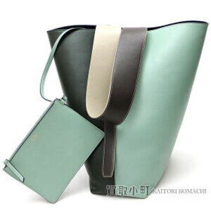 Celine Twisted Cabas Bag Smooth Calfskin Green Khaki Green Dark Brown